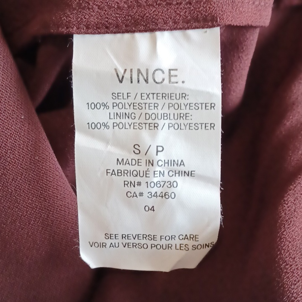 Vince Deep Burgundy Satin Trim V-neck Dress** Sz S/P - Picture 8 of 13